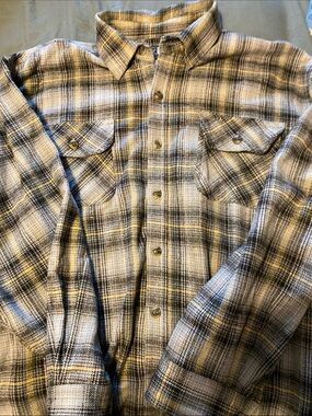 Plaid Button-Up Shirt in Black, Gray & Yellow